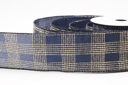 Blue/Gold  Classic Plaid Check Wired Ribbon_KW0467GC-4-4